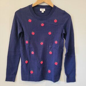 J.Crew XXS Navy Sweater With Embroidered Apples